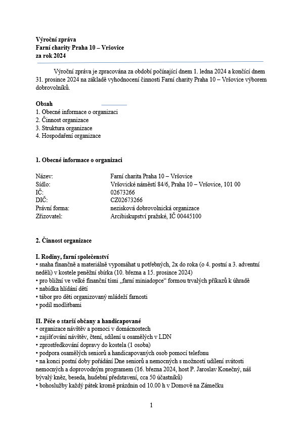 Výroční zpráva Farní charity 2024